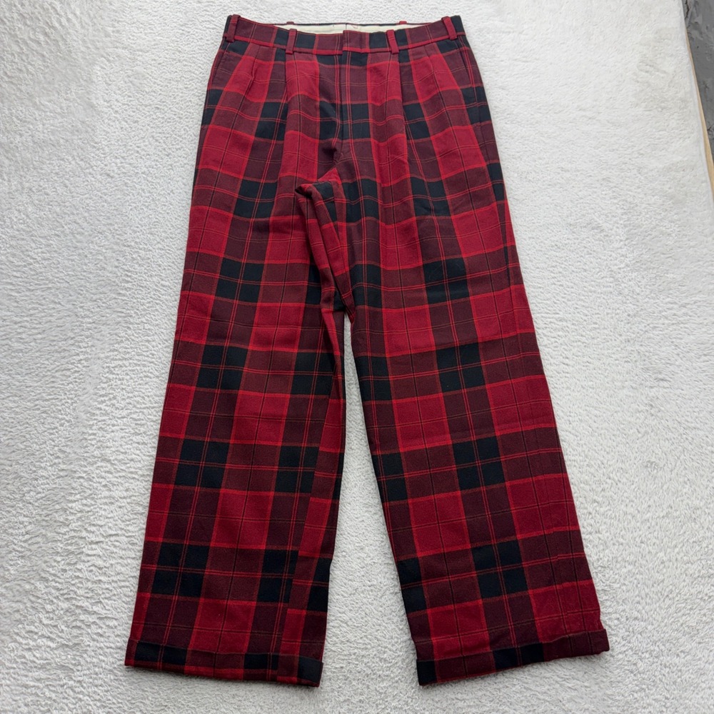 Jeffrey Banks Mens Red Black Plaid Wool Pleated Trousers Vintage Japan 30x27